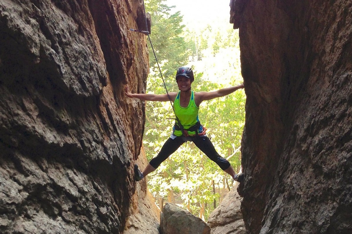 Woman rock climbing